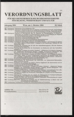 Verordnungsblatt für die Dienstbereiche der Bundesministerien für Unterricht und kulturelle Angelegenheiten bzw. Wissenschaft und Verkehr 20041001 Seite: 1