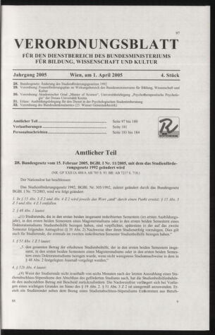 Verordnungsblatt für die Dienstbereiche der Bundesministerien für Unterricht und kulturelle Angelegenheiten bzw. Wissenschaft und Verkehr 20050401 Seite: 1