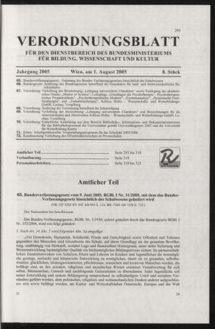 Verordnungsblatt für die Dienstbereiche der Bundesministerien für Unterricht und kulturelle Angelegenheiten bzw. Wissenschaft und Verkehr 20050801 Seite: 1