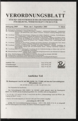 Verordnungsblatt für die Dienstbereiche der Bundesministerien für Unterricht und kulturelle Angelegenheiten bzw. Wissenschaft und Verkehr 20050901 Seite: 1