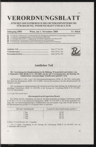 Verordnungsblatt für die Dienstbereiche der Bundesministerien für Unterricht und kulturelle Angelegenheiten bzw. Wissenschaft und Verkehr 20051101 Seite: 1