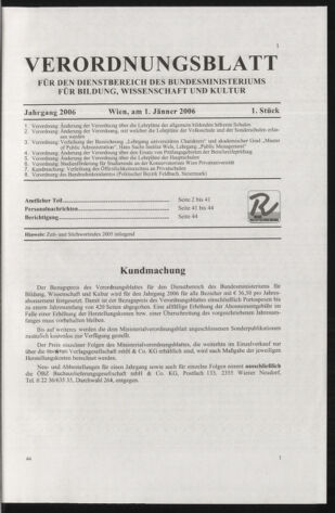 Verordnungsblatt für die Dienstbereiche der Bundesministerien für Unterricht und kulturelle Angelegenheiten bzw. Wissenschaft und Verkehr