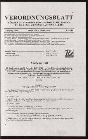 Verordnungsblatt für die Dienstbereiche der Bundesministerien für Unterricht und kulturelle Angelegenheiten bzw. Wissenschaft und Verkehr 20060301 Seite: 1