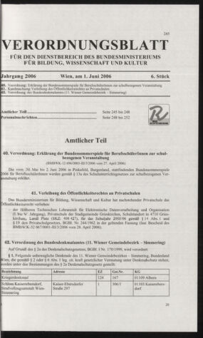 Verordnungsblatt für die Dienstbereiche der Bundesministerien für Unterricht und kulturelle Angelegenheiten bzw. Wissenschaft und Verkehr 20060601 Seite: 1