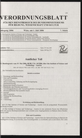 Verordnungsblatt für die Dienstbereiche der Bundesministerien für Unterricht und kulturelle Angelegenheiten bzw. Wissenschaft und Verkehr