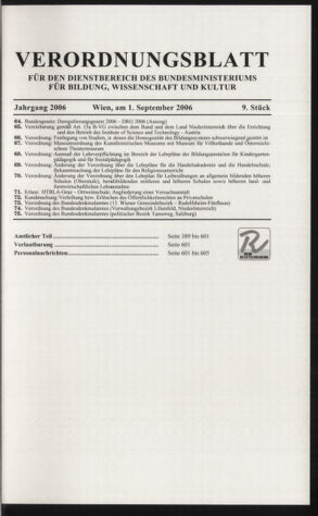 Verordnungsblatt für die Dienstbereiche der Bundesministerien für Unterricht und kulturelle Angelegenheiten bzw. Wissenschaft und Verkehr 20060901 Seite: 1