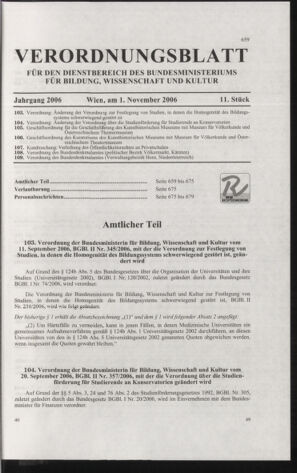 Verordnungsblatt für die Dienstbereiche der Bundesministerien für Unterricht und kulturelle Angelegenheiten bzw. Wissenschaft und Verkehr 20061101 Seite: 1