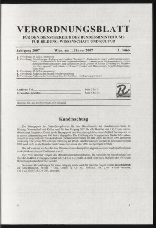 Verordnungsblatt für die Dienstbereiche der Bundesministerien für Unterricht und kulturelle Angelegenheiten bzw. Wissenschaft und Verkehr