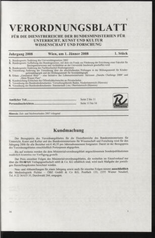 Verordnungsblatt für die Dienstbereiche der Bundesministerien für Unterricht und kulturelle Angelegenheiten bzw. Wissenschaft und Verkehr 20080101 Seite: 1