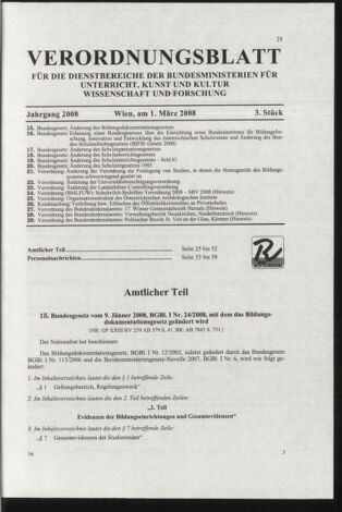 Verordnungsblatt für die Dienstbereiche der Bundesministerien für Unterricht und kulturelle Angelegenheiten bzw. Wissenschaft und Verkehr 20080301 Seite: 1