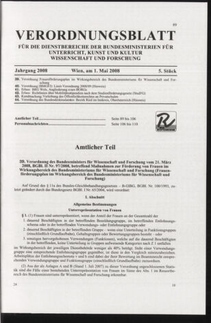 Verordnungsblatt für die Dienstbereiche der Bundesministerien für Unterricht und kulturelle Angelegenheiten bzw. Wissenschaft und Verkehr 20080501 Seite: 1