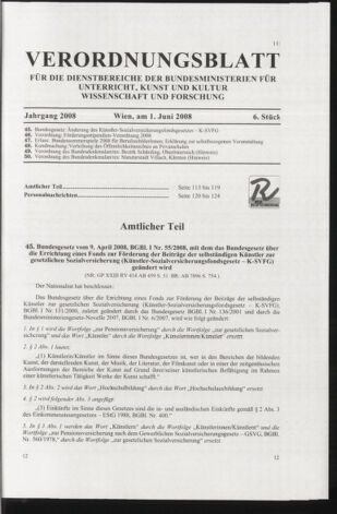 Verordnungsblatt für die Dienstbereiche der Bundesministerien für Unterricht und kulturelle Angelegenheiten bzw. Wissenschaft und Verkehr 20080601 Seite: 1