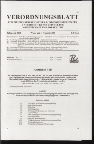 Verordnungsblatt für die Dienstbereiche der Bundesministerien für Unterricht und kulturelle Angelegenheiten bzw. Wissenschaft und Verkehr 20080801 Seite: 1