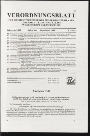 Verordnungsblatt für die Dienstbereiche der Bundesministerien für Unterricht und kulturelle Angelegenheiten bzw. Wissenschaft und Verkehr