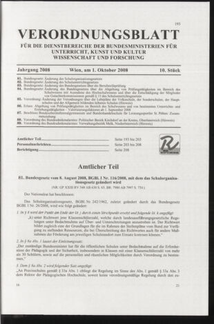 Verordnungsblatt für die Dienstbereiche der Bundesministerien für Unterricht und kulturelle Angelegenheiten bzw. Wissenschaft und Verkehr 20081001 Seite: 1