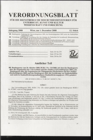 Verordnungsblatt für die Dienstbereiche der Bundesministerien für Unterricht und kulturelle Angelegenheiten bzw. Wissenschaft und Verkehr 20081201 Seite: 1