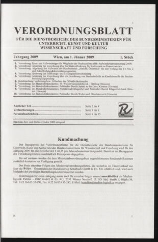 Verordnungsblatt für die Dienstbereiche der Bundesministerien für Unterricht und kulturelle Angelegenheiten bzw. Wissenschaft und Verkehr 20090101 Seite: 1