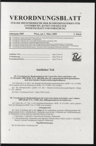 Verordnungsblatt für die Dienstbereiche der Bundesministerien für Unterricht und kulturelle Angelegenheiten bzw. Wissenschaft und Verkehr 20090301 Seite: 1