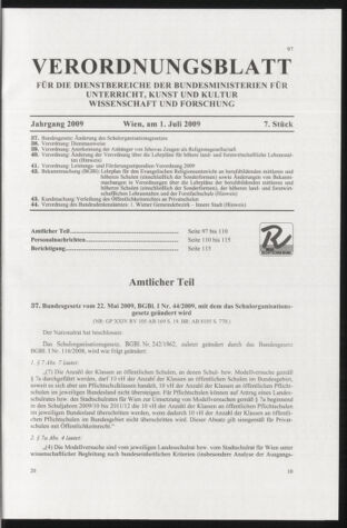 Verordnungsblatt für die Dienstbereiche der Bundesministerien für Unterricht und kulturelle Angelegenheiten bzw. Wissenschaft und Verkehr 20090701 Seite: 1