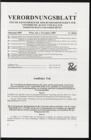 Verordnungsblatt für die Dienstbereiche der Bundesministerien für Unterricht und kulturelle Angelegenheiten bzw. Wissenschaft und Verkehr 20091101 Seite: 1