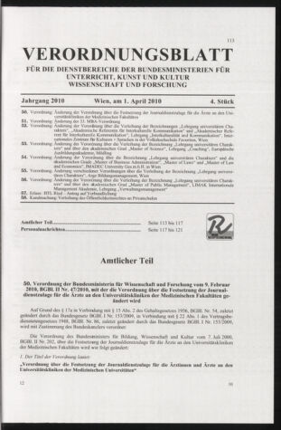 Verordnungsblatt für die Dienstbereiche der Bundesministerien für Unterricht und kulturelle Angelegenheiten bzw. Wissenschaft und Verkehr 20100401 Seite: 1