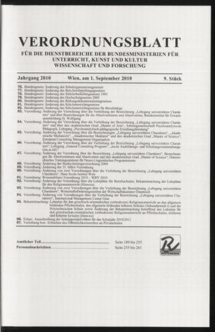 Verordnungsblatt für die Dienstbereiche der Bundesministerien für Unterricht und kulturelle Angelegenheiten bzw. Wissenschaft und Verkehr 20100901 Seite: 1