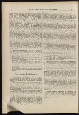 Verordnungs-Blatt für Eisenbahnen und Schiffahrt: Veröffentlichungen in Tarif- und Transport-Angelegenheiten 18980101 Seite: 14