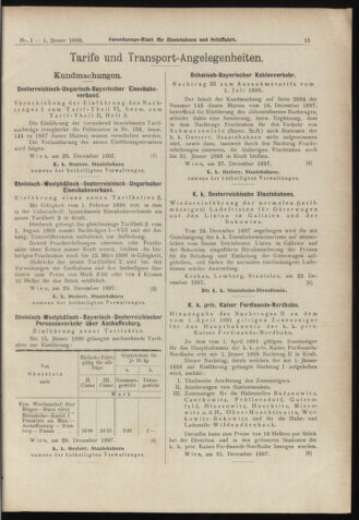 Verordnungs-Blatt für Eisenbahnen und Schiffahrt: Veröffentlichungen in Tarif- und Transport-Angelegenheiten 18980101 Seite: 15