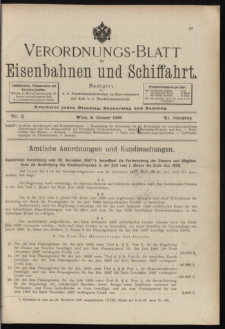 Verordnungs-Blatt für Eisenbahnen und Schiffahrt: Veröffentlichungen in Tarif- und Transport-Angelegenheiten 18980104 Seite: 1