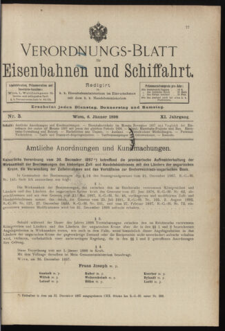 Verordnungs-Blatt für Eisenbahnen und Schiffahrt: Veröffentlichungen in Tarif- und Transport-Angelegenheiten 18980106 Seite: 1