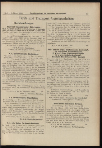 Verordnungs-Blatt für Eisenbahnen und Schiffahrt: Veröffentlichungen in Tarif- und Transport-Angelegenheiten 18980106 Seite: 15