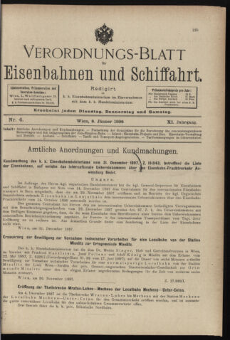 Verordnungs-Blatt für Eisenbahnen und Schiffahrt: Veröffentlichungen in Tarif- und Transport-Angelegenheiten 18980108 Seite: 1