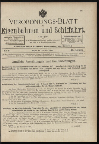 Verordnungs-Blatt für Eisenbahnen und Schiffahrt: Veröffentlichungen in Tarif- und Transport-Angelegenheiten 18980113 Seite: 1