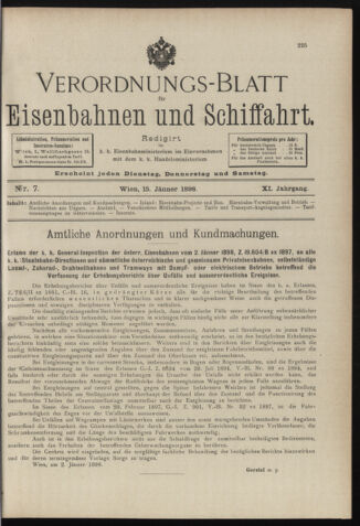 Verordnungs-Blatt für Eisenbahnen und Schiffahrt: Veröffentlichungen in Tarif- und Transport-Angelegenheiten 18980115 Seite: 1