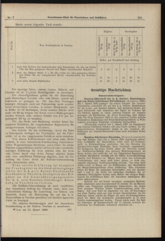 Verordnungs-Blatt für Eisenbahnen und Schiffahrt: Veröffentlichungen in Tarif- und Transport-Angelegenheiten 18980115 Seite: 7