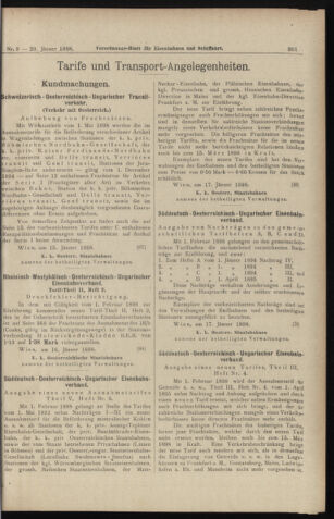 Verordnungs-Blatt für Eisenbahnen und Schiffahrt: Veröffentlichungen in Tarif- und Transport-Angelegenheiten 18980120 Seite: 9