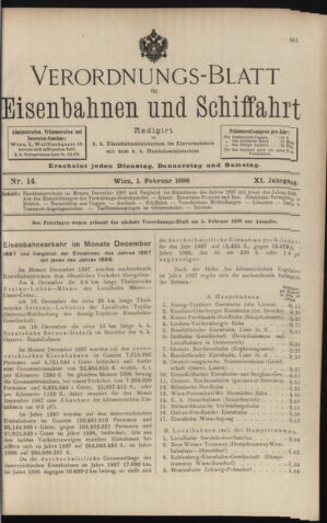 Verordnungs-Blatt für Eisenbahnen und Schiffahrt: Veröffentlichungen in Tarif- und Transport-Angelegenheiten 18980201 Seite: 1