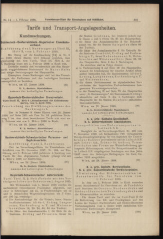 Verordnungs-Blatt für Eisenbahnen und Schiffahrt: Veröffentlichungen in Tarif- und Transport-Angelegenheiten 18980201 Seite: 15