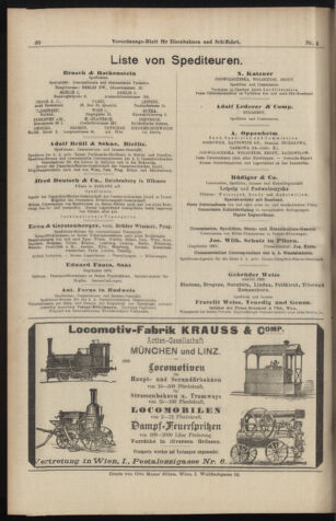 Verordnungs-Blatt für Eisenbahnen und Schiffahrt: Veröffentlichungen in Tarif- und Transport-Angelegenheiten 18980201 Seite: 20