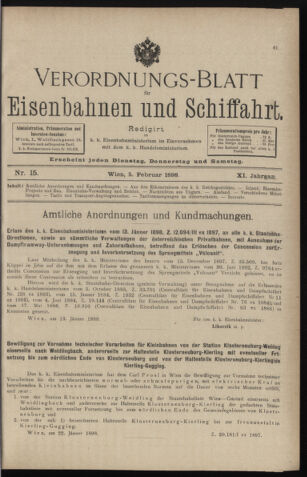 Verordnungs-Blatt für Eisenbahnen und Schiffahrt: Veröffentlichungen in Tarif- und Transport-Angelegenheiten 18980205 Seite: 1