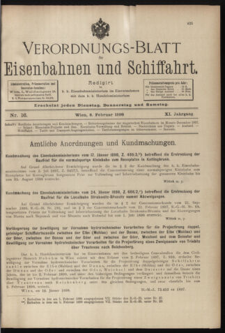 Verordnungs-Blatt für Eisenbahnen und Schiffahrt: Veröffentlichungen in Tarif- und Transport-Angelegenheiten 18980208 Seite: 1