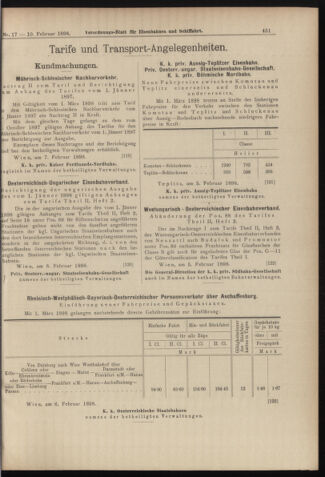 Verordnungs-Blatt für Eisenbahnen und Schiffahrt: Veröffentlichungen in Tarif- und Transport-Angelegenheiten 18980210 Seite: 11