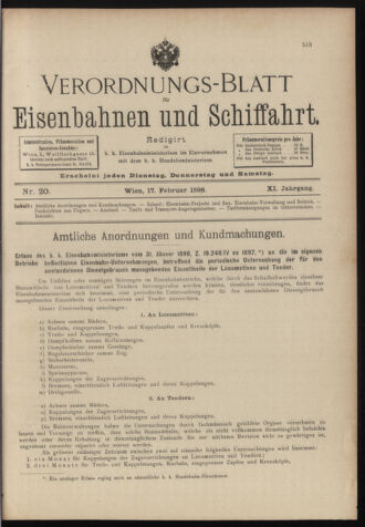 Verordnungs-Blatt für Eisenbahnen und Schiffahrt: Veröffentlichungen in Tarif- und Transport-Angelegenheiten 18980217 Seite: 1