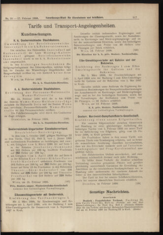 Verordnungs-Blatt für Eisenbahnen und Schiffahrt: Veröffentlichungen in Tarif- und Transport-Angelegenheiten 18980217 Seite: 5