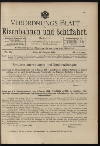 Verordnungs-Blatt für Eisenbahnen und Schiffahrt: Veröffentlichungen in Tarif- und Transport-Angelegenheiten 18980222 Seite: 1