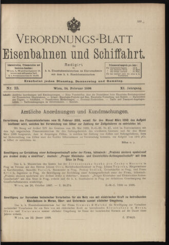 Verordnungs-Blatt für Eisenbahnen und Schiffahrt: Veröffentlichungen in Tarif- und Transport-Angelegenheiten 18980224 Seite: 1