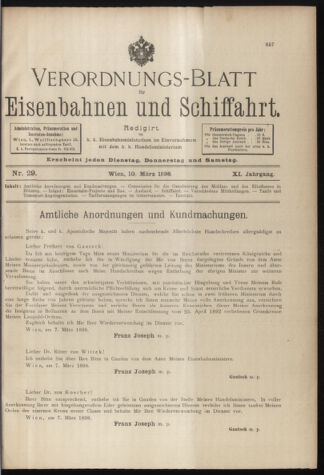 Verordnungs-Blatt für Eisenbahnen und Schiffahrt: Veröffentlichungen in Tarif- und Transport-Angelegenheiten 18980310 Seite: 1