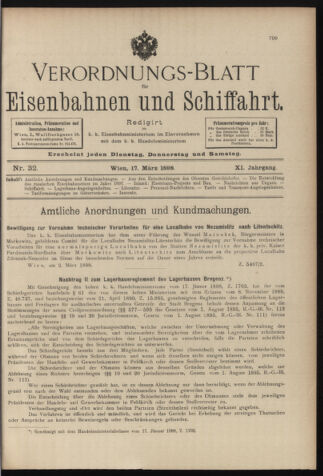 Verordnungs-Blatt für Eisenbahnen und Schiffahrt: Veröffentlichungen in Tarif- und Transport-Angelegenheiten 18980317 Seite: 1