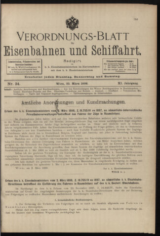 Verordnungs-Blatt für Eisenbahnen und Schiffahrt: Veröffentlichungen in Tarif- und Transport-Angelegenheiten 18980322 Seite: 1