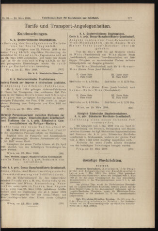 Verordnungs-Blatt für Eisenbahnen und Schiffahrt: Veröffentlichungen in Tarif- und Transport-Angelegenheiten 18980324 Seite: 9